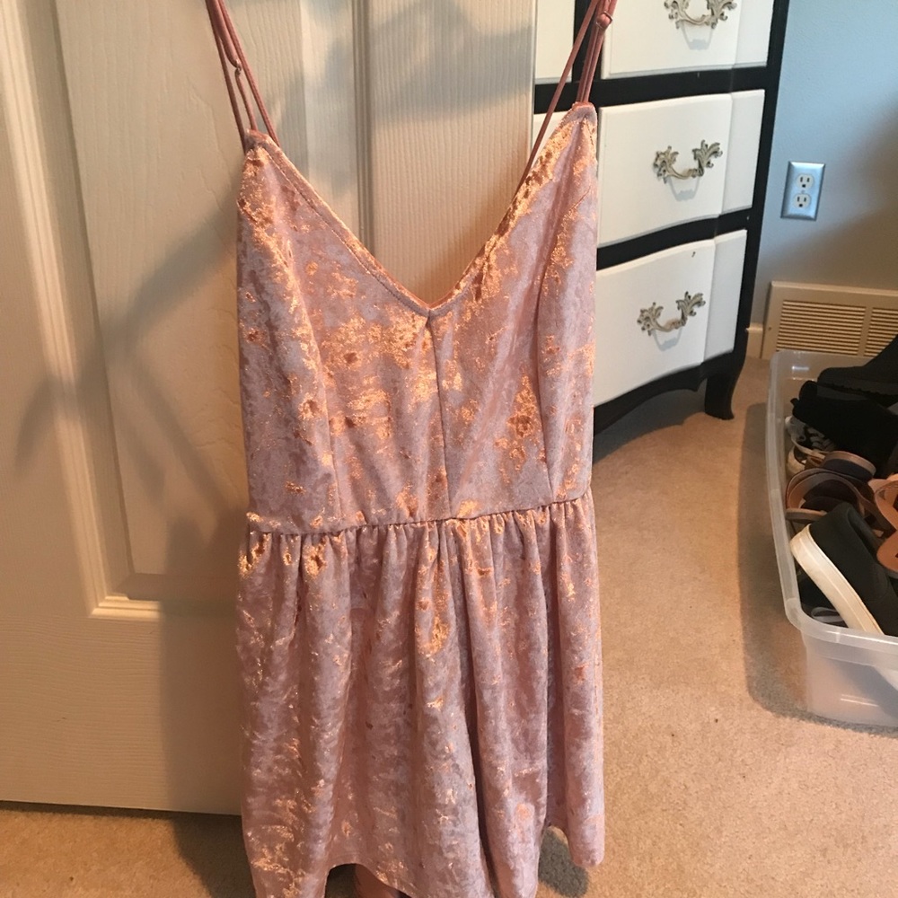 Light pink velvet romper w/ adjustable straps